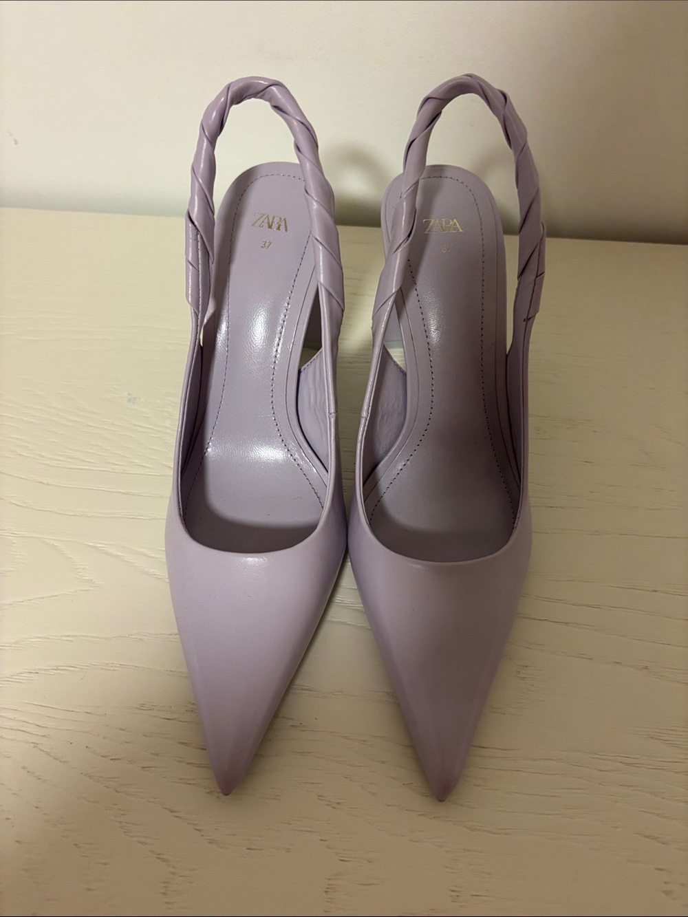 Zara Lilac Braided Slingback Pointed Block Heels - Picture 4 of 4